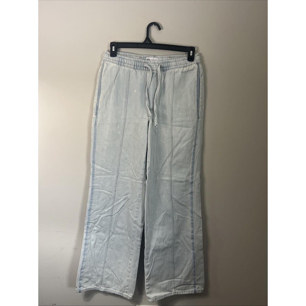 Zara  Women's Size 6 Wide-Leg Light Blue Draw String Pockets Casual